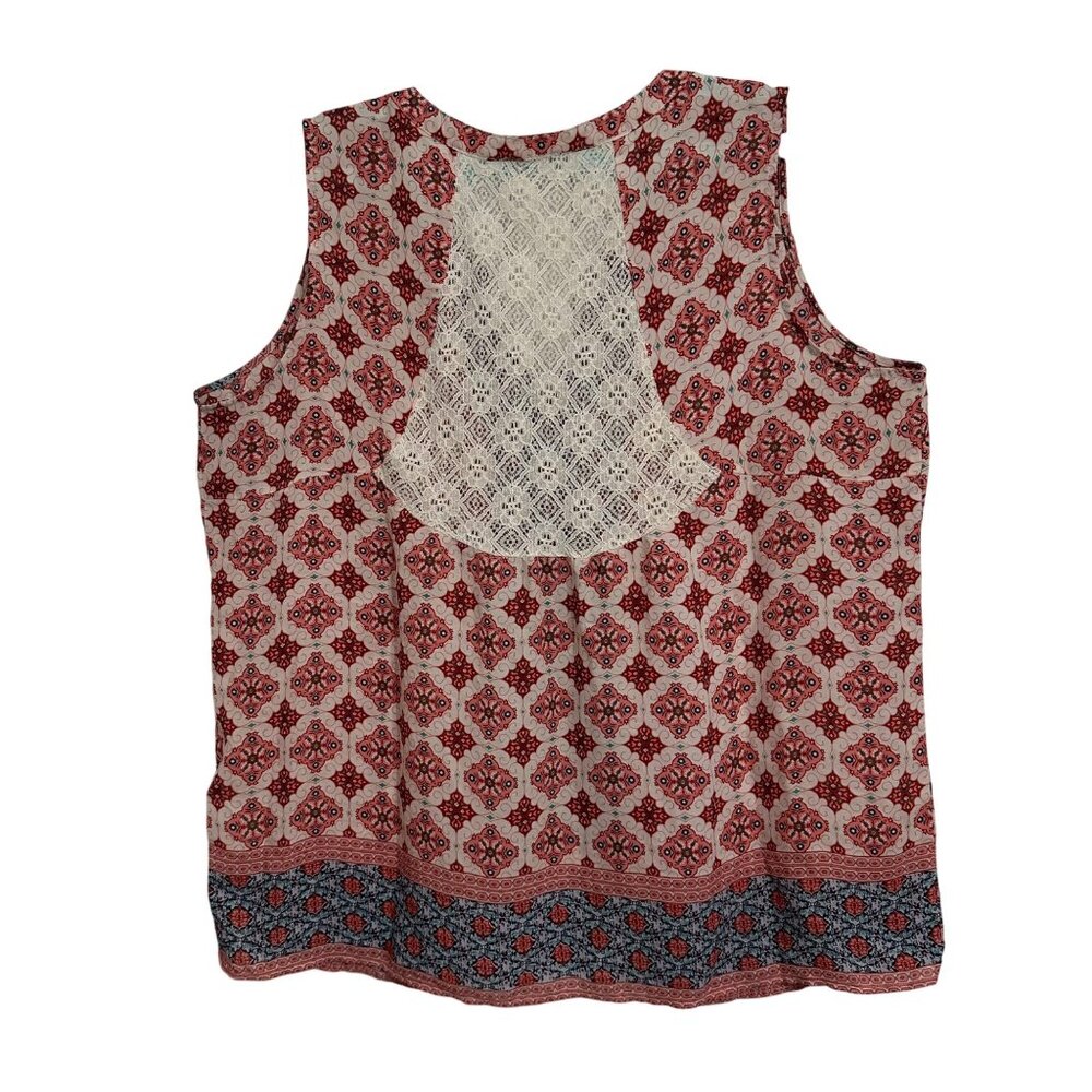 Westport 1962 Red & Blue Button-Down Tank Top Lace Back Panel Womens Sz 2X BOHO - Picture 2 of 7